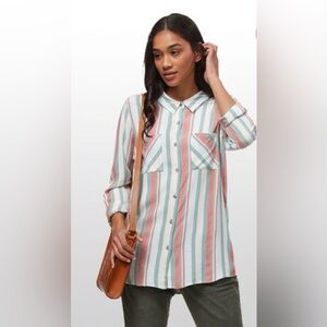 Kavu Women's Britt Striped Button Up Long Sleeve Shirt Outdoor Camping Size L